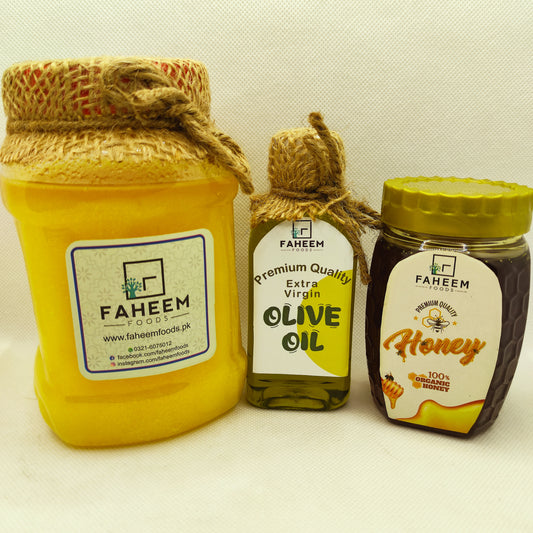 Bachat Pack (Desi Ghee 500g + Olive Oil 100ml + Beri Honey 250g)